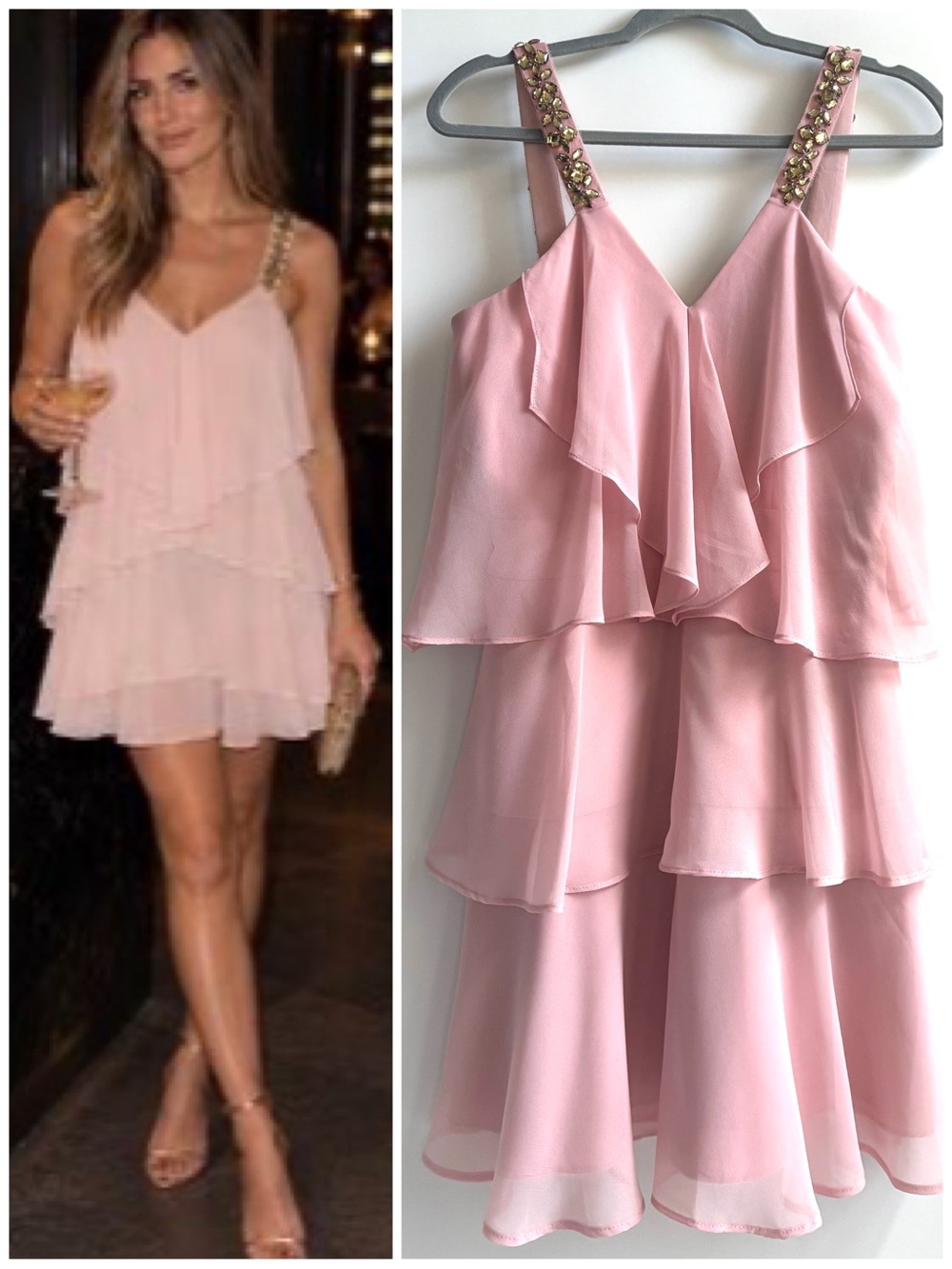 BCBGMAXAZRIA Carlotta Ruffle Dress Light Shell Layered Ruffle Mini Dress Size 2
